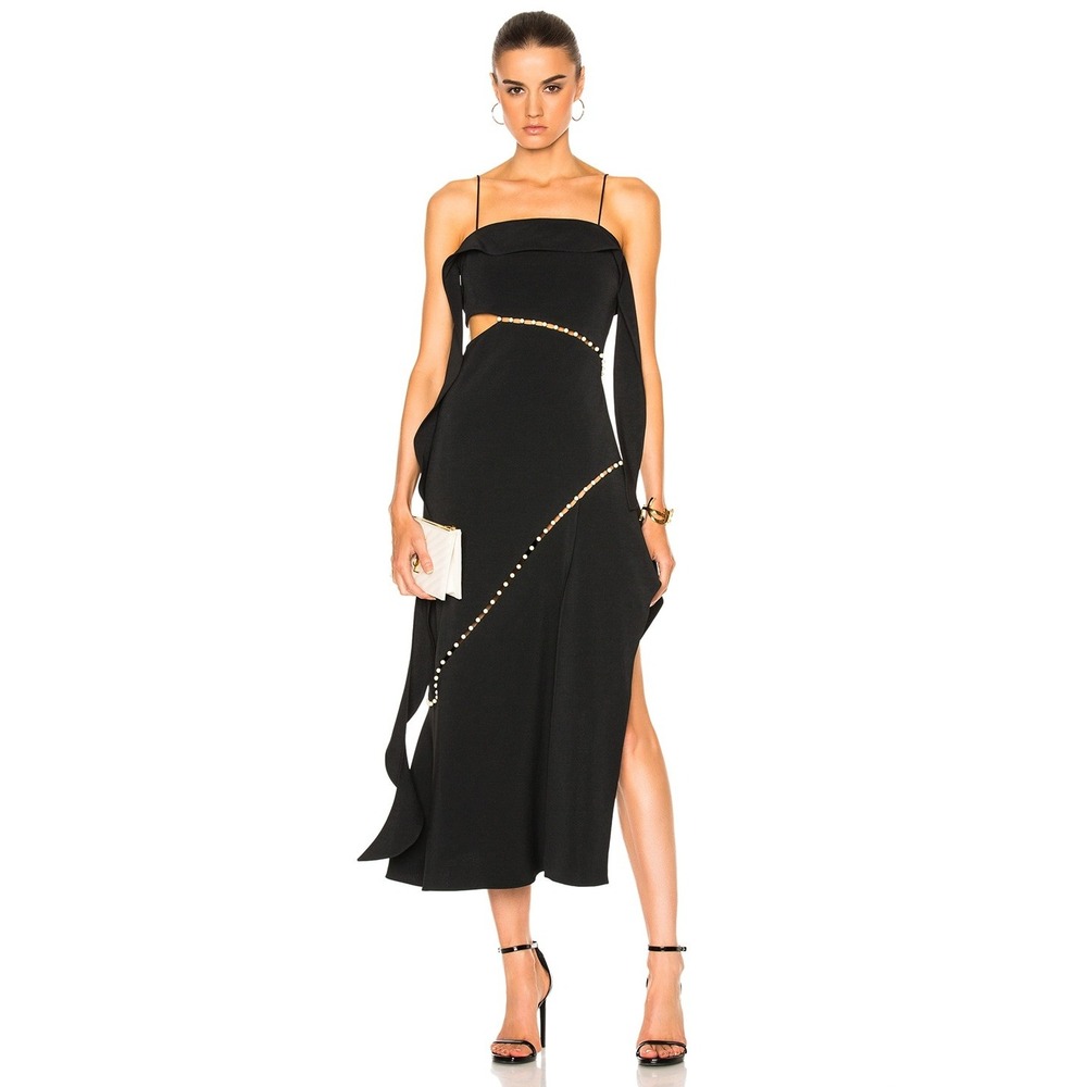 JONATHAN SIMKHAI Pearl Studded Midi Dress $995 Size US 8 Black and White